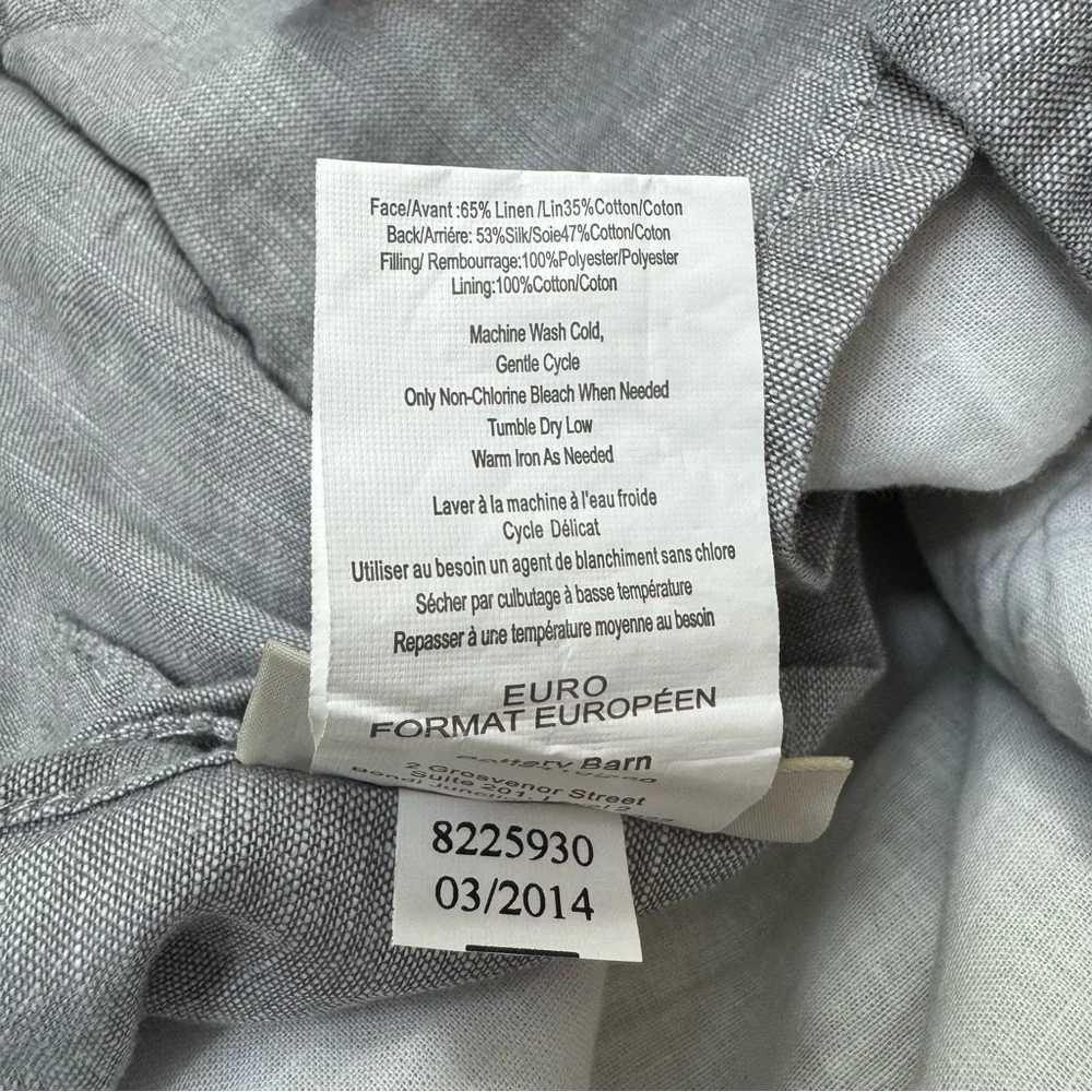 Pottery Barn Quilted Linen Cotton Silk Euro Pillow Sham
